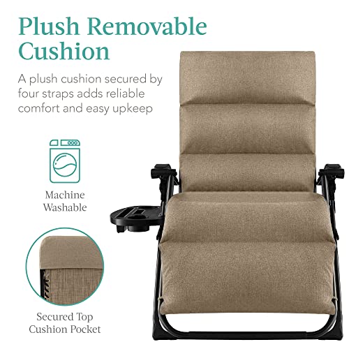 Best Choice Products Oversized Zero Gravity Chair, Folding Outdoor Patio Recliner, XL Anti Gravity Lounger w/Removable Cushion, Cup Holder, Side Tray, 350lb Capacity - Wheat - color: Wheat
