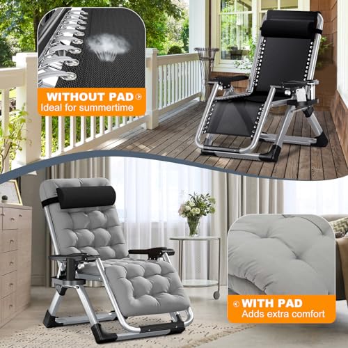 LILYPELLE Comfy Folding Chair, Folding Lounge Chair for Bedroom and Living Room, Folding Reclining Patio Chairs with Removable Cushion for Indoor Outdoor - color: Sand Gray