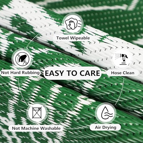famibay Outdoor Rug Waterproof 6x9 Reversible Plastic Patio Rug Large Outdoor Carpet for Patio Lightweight UV-Resistant Portable Outdoor Camping Rug RV Mats for Porch Deck Balcony Backyard Picnic - color: Darkgreen & White, size: 6' x 9'