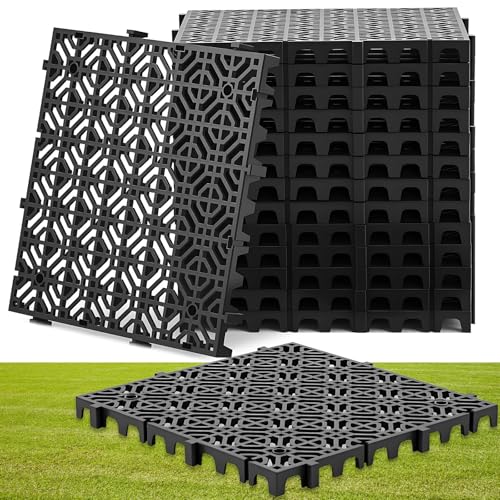 15 Pcs 15.7 x 15.7 in Heavy Duty Ground Protection Mats Drive on Lawn Grates Grid Parking Pavers, Drain Interlocking Non-Slip Floor Mat, 6613 lb Load for Stone Grass Grid Permeable (Black) - color: Black, size: 15.7 x 15.7 in