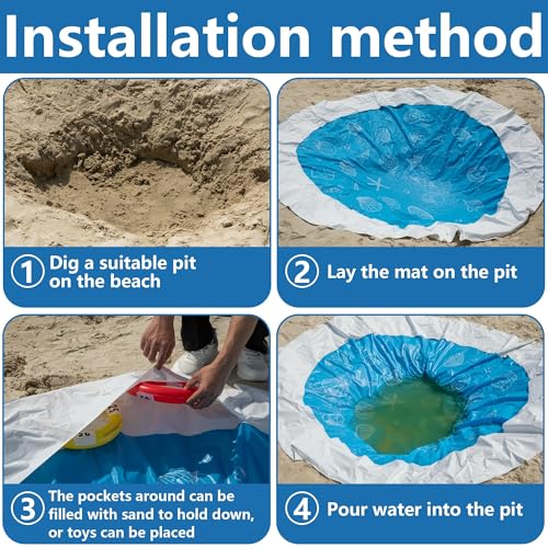 6.5 x 6.5 Feet Baby Beach Pool-Waterproof Kid Pool and Beach Blanket-2 in 1 PVC Toddler Paddling Pool for Infant Kids Boys and Girls - color: Style 2