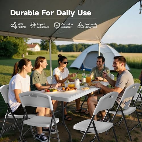 6FT Folding Table Set with 8 Folding Chairs, Heavy Duty 330 lbs Table & 600 lbs Chairs, Portable Folding Furniture Bundle for Camping, Party, Indoor & Outdoor Use - color: White Table & Chairs, size: 6ft, style: 8 chairs