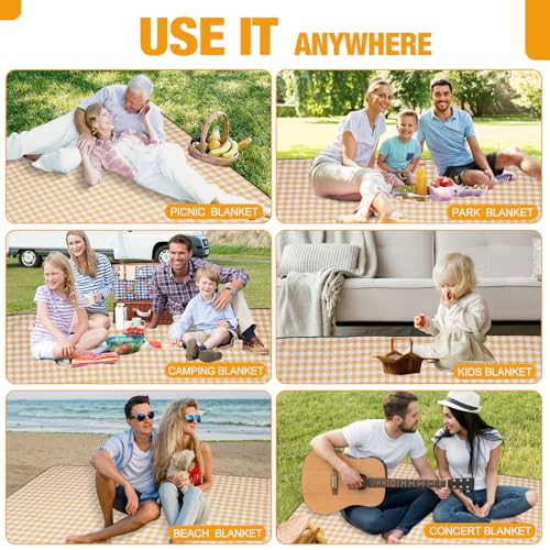 G GOOD GAIN Picnic Blankets Outdoor Extra Large - 80"x80" Portable Waterproof Picnic Blanket, Machine Washable 3-Layer Foldable Park Mat with Sandproof Backing for Grass, Hiking, Travel (Yellow) - color: Yellow