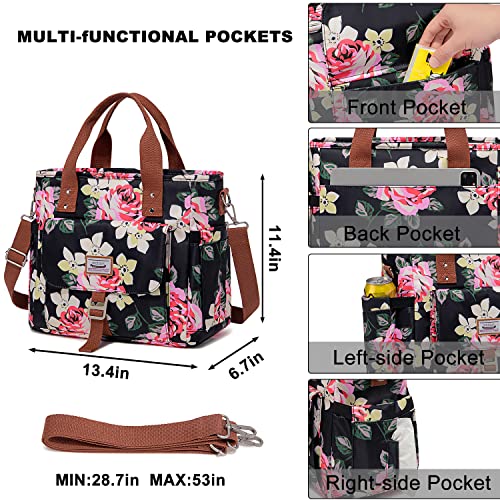 Weitars Lunch Bag for Women,Leak Proof Lunch Box for Work,Insulated Large Lunch Tote Bag with Removable Shoulder Strap, Lunch Bag For Picnic Hiking - color: Peony