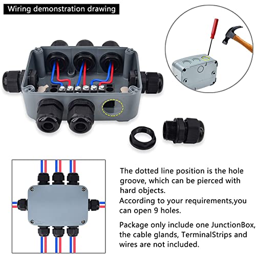 NineLeaf Outdoor Junction Box IP66 Waterproof Electrical Enclosure 4.9"x3.3"x2.3", PVC/ABS Project Box with 4PK 20mm Cable Glands, Weatherproof Grey Case for Outdoor Wire Connections, 2 Set - color: 2PK, size: Medium+4*M20