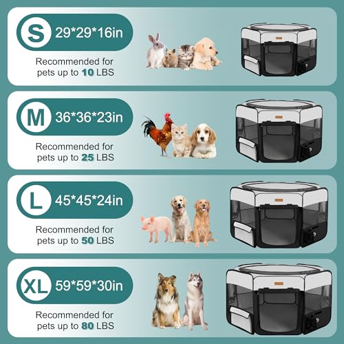 Dog Playpen, Portable Pet Play Pen for Cat, Puppies, Rabbits, Chickens, Foldable Large-Capacity Pet Tent for Indoor/Outdoor Travel Camping - color: Black, size: Large
