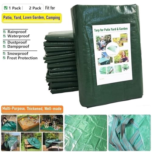 7x7 Ft Yard Garden Leaf Tarp W/ 4 Handles Waterproof Tarp for Sandbox Cover,Outdoor Tarpaulin,Lawn Debris,Landscape Pruning,Leaf Hauler,Tent Footprint,Camping Tent Mat,Patio Table,Yard Fire Pit Cover