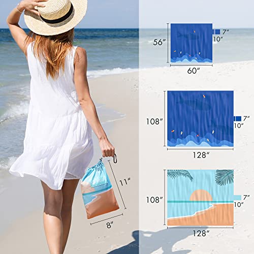 VILLEY Extra Large Waterproof Sandproof Beach Mat 128"x108" for 6-8 Adults, Oversized Beach Blanket with 8 Stakes & 4 Corner Pockets, Outdoor Accessories for Travel, Camping - color: Sunset