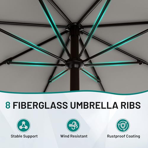 AreShark 10 FT Outdoor Patio Umbrella, Patio Table Umbrella with Push Button Tilt and Crank, Outdoor Patio Umbrellas with 8 Fiberglass Ribs, Patio Umbrellas for Market, Garden, Pool (Light Gray) - color: Light Gray