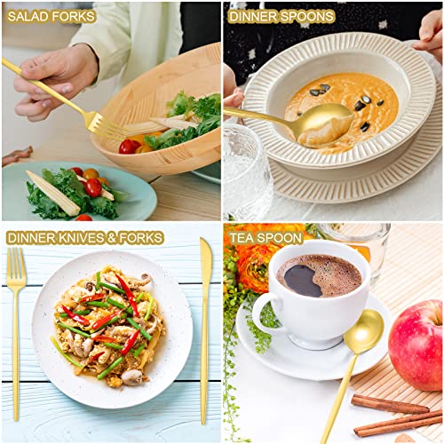 60 Pieces Stainless Steel Tableware Set Silverware Set Flatware Cutlery Utensils Spoon Fork Knives Service for 12 for Home Restaurant Apartment and Kitchens(Gold) - color: Gold