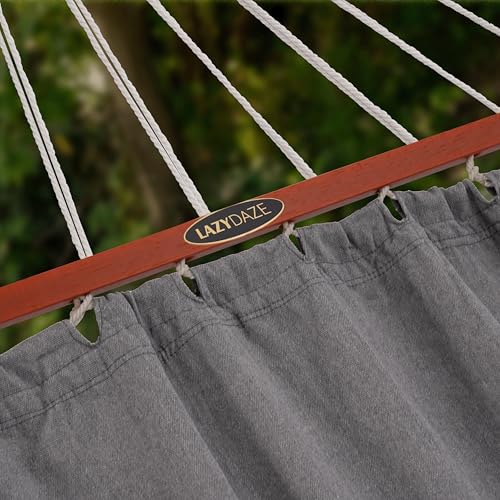 Lazy Daze Hammocks 2 Person Cotton Fabric Hammock with Spreader Bars and 10.5 FT Wood Arc Hammock Stand, Double Hammock with Wood Stand, for Outdoor, Indoor, Patio, Backyard, Dark Gray - color: Dark Gray