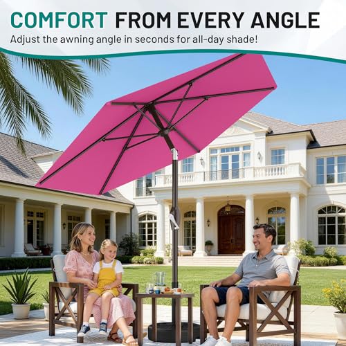 AreShark 7.5FT Patio Umbrella Table Market Umbrella with 6 Sturdy Ribs, Button Tilt/Crank, Heavy-Duty Outdoor Umbrellas for Pool, Deck, Garden and Backyard, Rose Pink - color: Rose Pink, size: 7.5FT