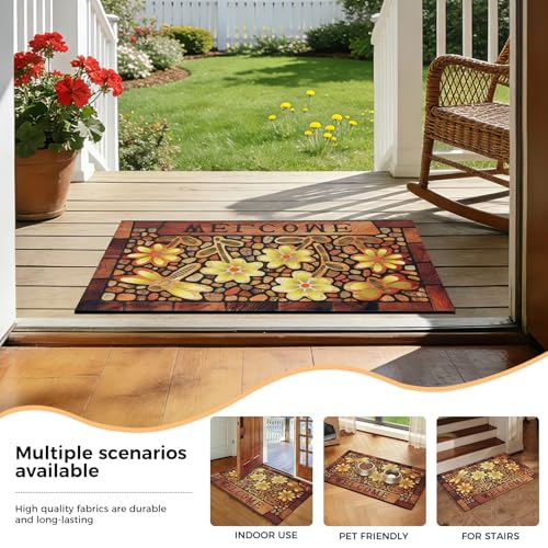 Durable Welcome Door Mats 24”x36” – Heavy Duty Non-Slip Rubber Outside Door Mat Large Front Outdoor Mat for Home Entrance, Porch, Patio, Garage and High Traffic Areas,Dragonfly Flower - size: 2' x 3' (Rectangular)