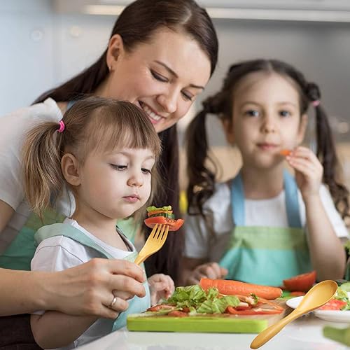 Reusable Travel Utensils Set with Case, 2 Sets Wheat Straw Portable Plastic Fork Spoons Knife Cutlery, Camping Eco-Friendly BPA Free Tableware for Kids Adults Work Picnic or Daily Use (Yellow+Orange) - color: Yellow + Orange