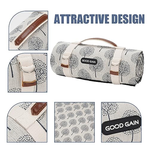 Picnic Outdoor Blankets Waterproof Extra Large - Beach Mat Sand Free Foldable with Carry Strap | Portable Camping Blanket | Park Blanket for Grass Park, Hiking, Travel, Concerts, Indoor (Black Flower) - color: Black Flower