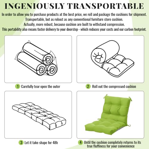 Marsui 4 Pcs Outdoor Indoor High Back Chair Cushions Patio Furniture Tufted Pillow with Ties Water-Resistant Replacement Outdoor Rocking Chair Cushions, 42 x 21 Inches (Fruit Green,Solid Color) - color: Fruit Green, size: Solid Color