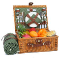 Picnic Basket for 4 Persons with Waterproof Picnic Blanket and Insulated Cooler, Large Wicker Picnic Basket for Camping, Outdoors, Valentine's Day, Christmas, Birthday, Wedding Gift - color: Green & White Spots