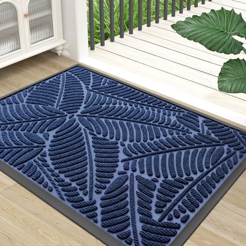 Colorxy Waterproof Doormat, Sturdy Natural Rubber Front Indoor Mat, Non Slip Low Profile Indoor Outdoor Door Mats, Stain and Fade Resistant Floor Mat, Easy Clean Patio Entrance Mat, 35x23, Navy - color: Navy, size: 35" X 23"