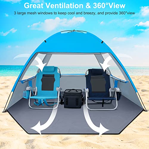 Gorich Beach Tent Sun Shelter for 3/4/6/8/10 Person with UPF 50＋ UV Protection, Lightweight & Easy Setup Beach Shade Canopy, Portable Beach Shade Tent Beach Cabana - color: Blue, size: 4 Person