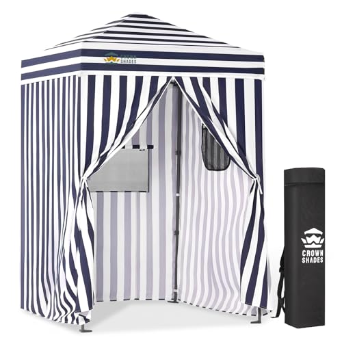 CROWN SHADES 5x5 Pop Up Changing Tent, Patented One-Push Center Lock Portable Changing Room, Privacy Canopy for Camping, Poolside, Beach, Photoshoots, Blue/White - color: Blue/White, size: 5X5 FT