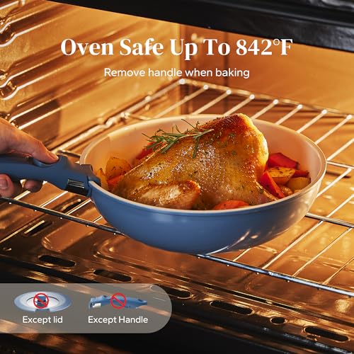 Redchef 16pcs Ceramic Nonstick Pots and Pans Set, Kitchen Cookware Set with Removable Handle, Non Toxic Cookware Set, PFAS PFOA & PTFE Free, RV Ceramic Cookware for Camping, Dishwasher/Oven Safe - size: 16 pcs Blue