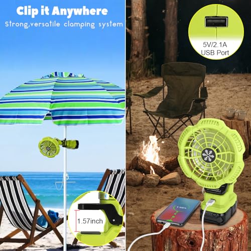 Clip Fan Compatible with Ryobi 18V Battery, 3 in 1 Camping Cordless Clamp Fan with USB Port 3 Speed Settings, Clamping Capacity, Adjustable Head - style: Style 3