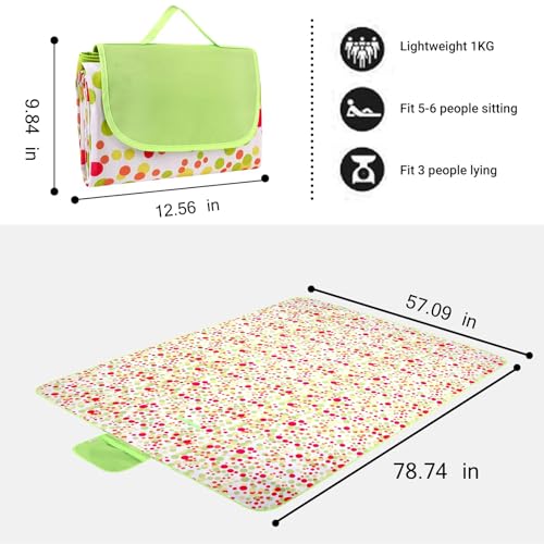 Hi Space Outdoor Picnic Blankets Waterproof Foldable Picnic Mat Sandproof Extra Large Beach Blankets for Grass Lawn Park Camping Family Concert, 80"x60", Green Polka Dot - color: Green-colorful Polka Dot