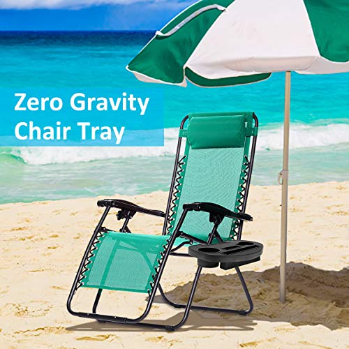 Coolrunner Zero Gravity Chair Tray with Cup Holder, Mobile Device Slot, Snack Tray, and Water Cups, Black