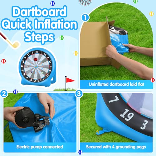 6FT Inflatable Dartboard, Giant Kick Darts Soccer Darts Golf & Throw Darts with Air Pump, Giant Outdoor Games, Blow up Soccer Darts for Yard Party Large Dartboard for Kids & Adults 20+Games - color: Blue