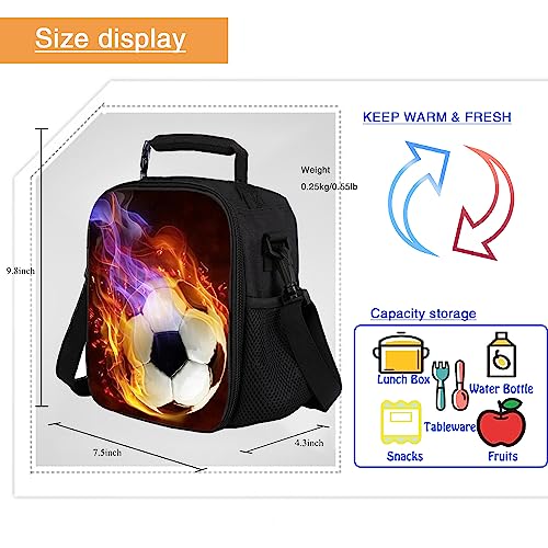 Lunch Tote, 2019 Upgrade Insulated Football Lunch Bag- Waterproof Reusable Lunch Box Portable Meal Bag Ice Pack for Kids Boys Girls - color: Football Fire Red