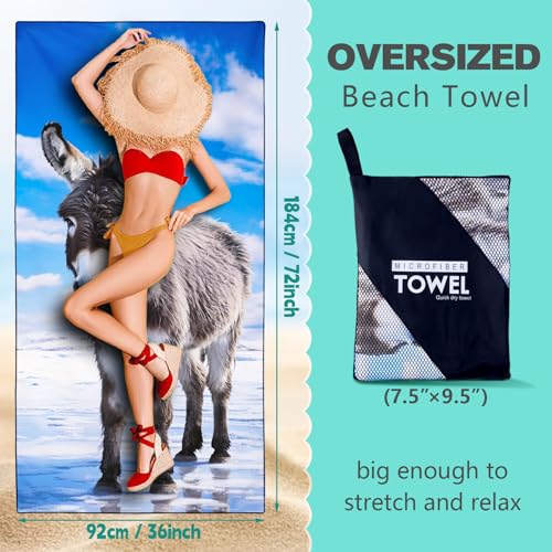 Icefield Donkey Beach Towel Oversized 36" x 72", Thin Lightweight Sand Free Quick Dry Microfiber Towel for Swimming Pool Cruise Camping Travel - color: Color_9