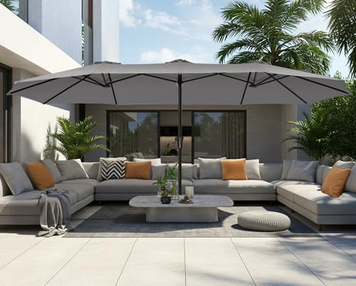 SUPERJARE 15FT Outdoor Umbrella for Patio, Double sided Pool Umbrellas with Fade Resistant Canopy, Large Table Umbrella for Deck, Market, Backyard - Gray(No Base) - color: Gray, size: 15FT