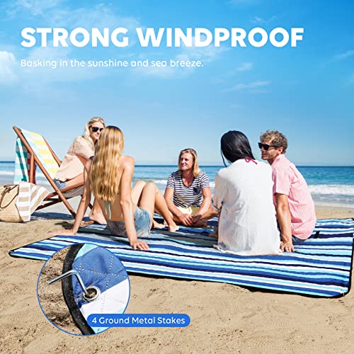 ZAZE Beach Blanket Picnic Blankets with Stakes, Thick 3-Layer 80*80 Oversized Waterproof Sandproof Compact Outdoor Mat, Big Extra Large Foldable Camping Park Vacation Travel Accessories(Blue Stripe) - color: Blue White Stripe With Stakes