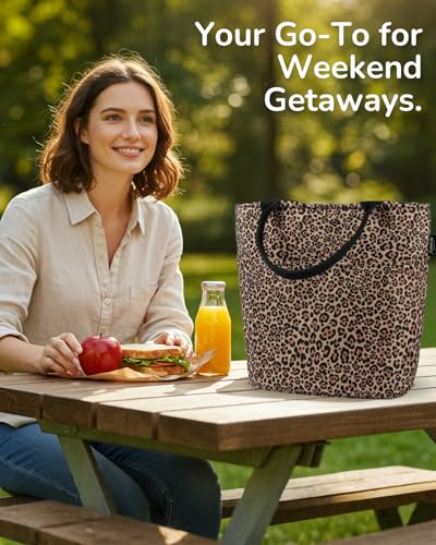 Aosbos Lunch Tote Bag, Insulated Lunch Box for Women, Leakproof Lunch Cooler Purse for Work, Deep Amber Leopard - color: Amber Leopard