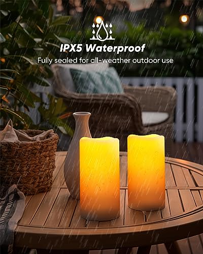 Homemory Solar Candles Outdoor Waterproof, 3"x6" Rechargeable Solar Powered Lights, Flameless Flickering Dusk to Dawn Sensor Outdoor Pillar Candles for Halloween, Lanterns, Garden, Patio, Porch - size: D3"xH6", 2 Pcs, Plastic