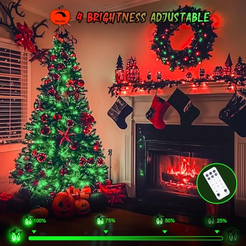JMEXSUSS 168ft 600 LED Red to Green Halloween Lights Outdoor, Red Green Color Changing Christmas Lights, Christmas Twinkle String Lights Plug in for Tree Porch Yard Halloween Decorations - color: Red to Green, size: 600 LED
