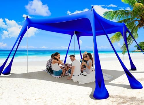 Beach Tent Sun Shelter 10x10ft Beach Canopy Easy Pop Up Sun Shade Portable UPF50+ with 8 Sandbags-2 Sand Shovel-4 Aluminum Poles-Ground Pegs for Outdoor Family Camping Fishing Backyard Picnic - color: Navy, size: 10x10 FT 4 Pole