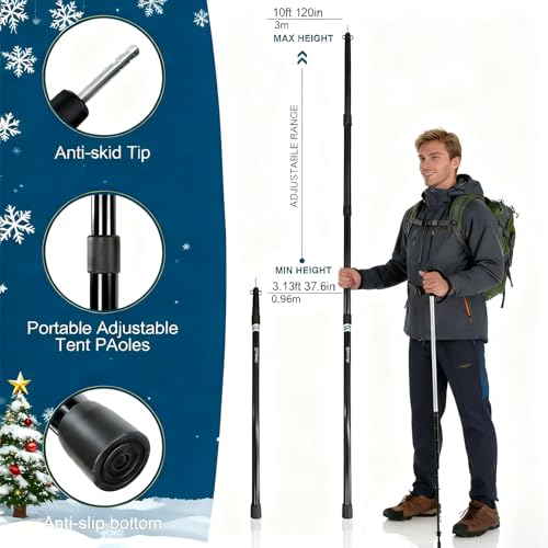 GEEWAY 2 Pcs 10FT Tarp Poles for Camping, Heavy Duty Telescoping Tent Pole, Aluminum Adjustable Tent Poles for Outdoor Activity, Wilderness Adventure and RV Travel (Black) - color: 10ft-black
