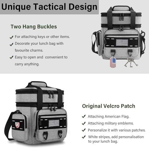TENKIST Expandable Tactical Lunch Box, Large Insulated Lunch Cooler Bag Heavy Duty Leakproof Lunch Pail for Men Adults Work Office Outdoor Picnic Trips,16L,Grey - color: E-Grey, size: 16L