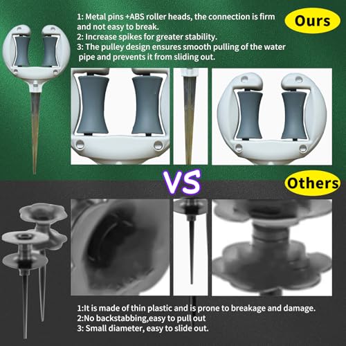 3 Pcs Garden Hose Guides for Outside - 10.6 Inch Rust-Proof ABS & Galvanized Metal Lawn Hose Guide Spike Holder, Roller Reel Lawn Hose Support, Garden Hose Guide Nail, Garden Hose Accessories
