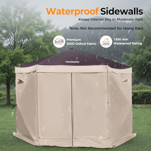 Tecoom 6-Sided Pop Up Gazebo Tent, Screen House with Mosquito Netting Canopy for Camping, 10x10ft Portable Sun Shelter Removable Siedwalls for Outdoor, Garden, Activities, Khaki - size: 10x10 ft