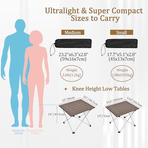 Grope Portable Camping Table with Aluminum Table Top, Folding Beach Table Easy to Carry, Prefect for Outdoor, Picnic, BBQ, Cooking, Festival, Beach, Home (Coffee-S) - color: Coffee, size: Small