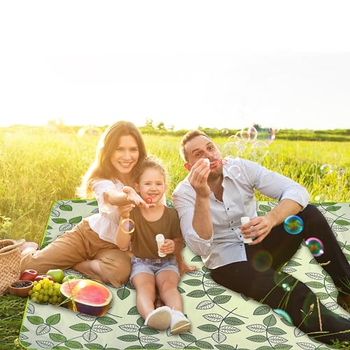 Hi Space Outdoor Picnic Blankets Waterproof Foldable Picnic Mat Sandproof Extra Large Beach Blanket for Camping Grass Lawn Park Family Concert, 80"x60", Green Leaves - color: Green-leaves