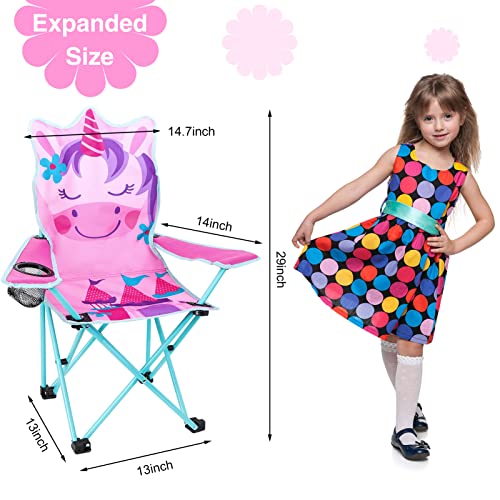 KABOER Kids Outdoor Folding Lawn and Camping Chair with Cup Holder and Carrying Bag, Children's Camping Chairs - color: Pink Unicorn