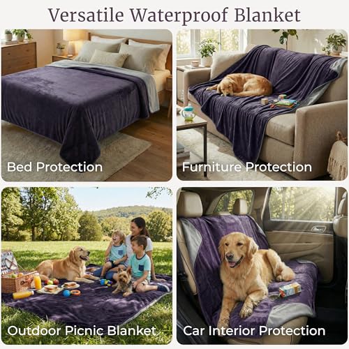 Lavish Home Waterproof Blanket - 80x80 King-Size Blanket for Kids, Pets, and Outdoors - Throw for Bed, Couch, Chair and Car (Purple) - color: Purple