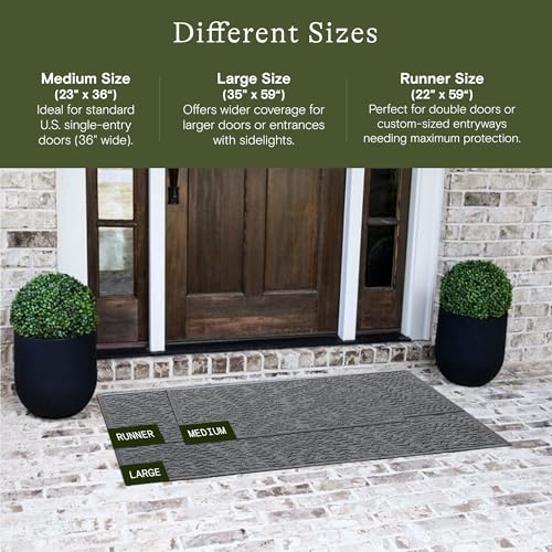 WaterHog Boxwood Front Door Mat Indoor Outdoor Entrance, Absorbent All-Weather Doormat with Non-Slip Rubber Backing, Dirt & Moisture Trapper, Low Profile & Easy Clean, Made in USA, 23"x36" Medium Grey - color: Grey, size: Medium 23"x36" (2'x3')