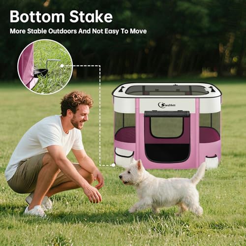 Dog Playpen,Cat Pet Puppy Pen,Portable Playpens for Dogs Indoor Outdoor Travel Camping Use,Foldable Dog Kennel Tent Crate for Rabbit Small Animals with Carrying Case (Pink, Small) - color: Pink, size: Small