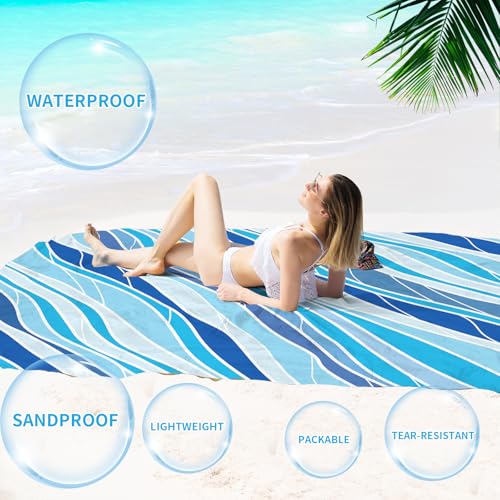 Beach Blanket Waterproof Sandproof Oversized Lightweight 78''×110'' 1-7 Adults Blanket Beach Large Picnic Mat for Travel Camping Hiking Picnic - color: Slash Blue, size: 78''x110''