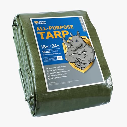 GUARD SHIELD Heavy Duty Tarp 18x24 Feet Green Multi Purpose Thick Waterproof Poly Tarp Cover 10mil - color: Green, size: 18x24