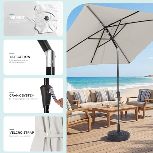 HASLE OUTFITTERS Rectangular Patio Umbrella, 6.5 x 10 ft Rectangle Table Umbrellas w/Heavy Duty Ribs, Effortless Crank and Push Button Tilt, Wind Resistant Sun Umbrella for Outdoor Patio, White - color: White